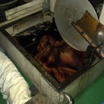 大型マシニングセンターのクーラント清掃作業